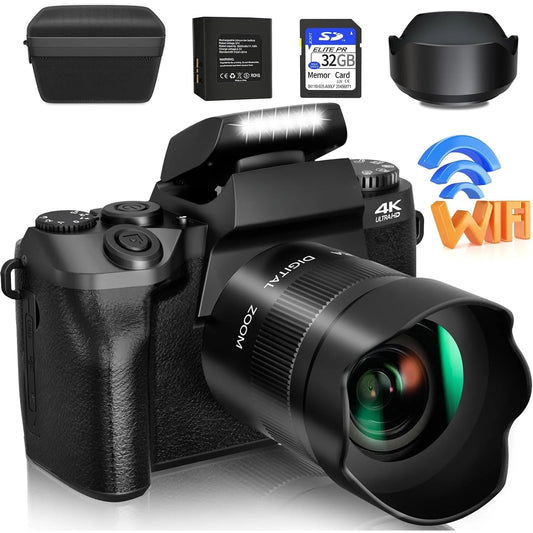 4K Cameras for Photography 64MP WiFi Auto Focus YouTube Vlogging Video