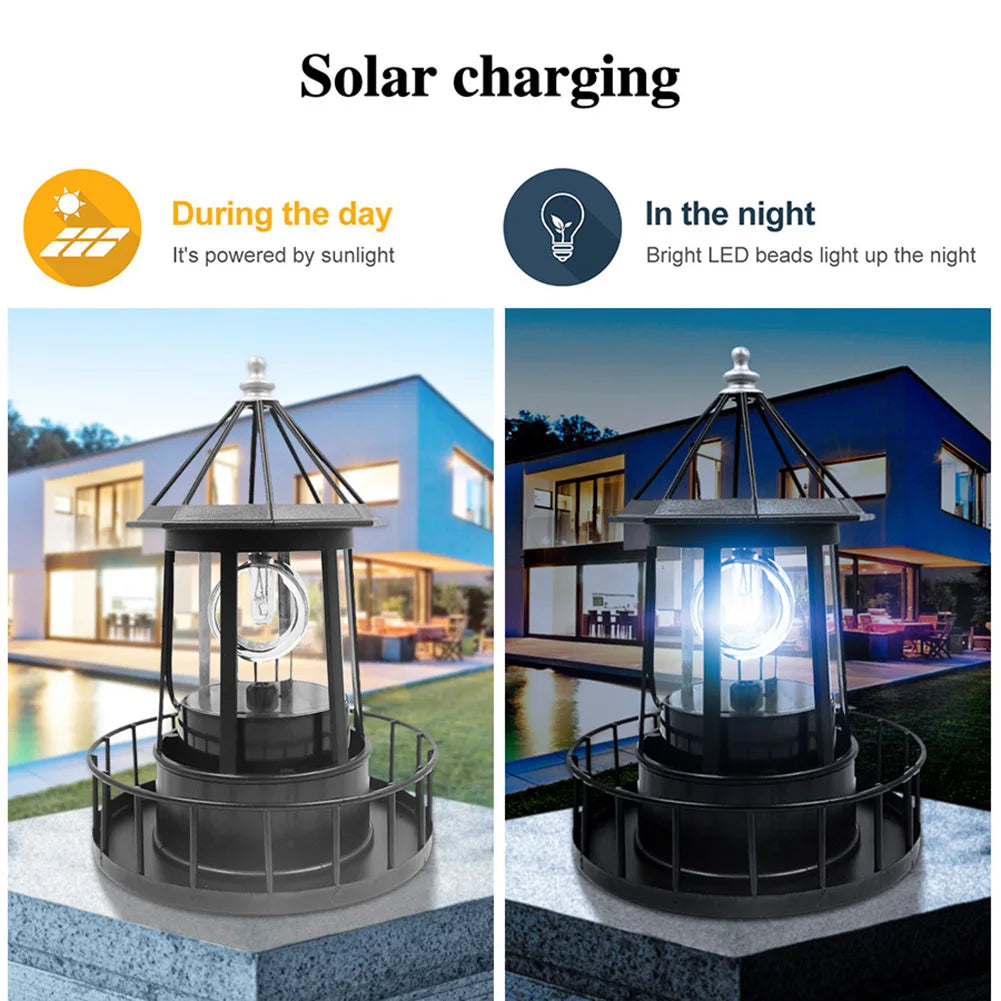 LED Rotating Lighthouse Solar Light Outdoor Rotating Beam Sensor - Shutter Shop Emporium