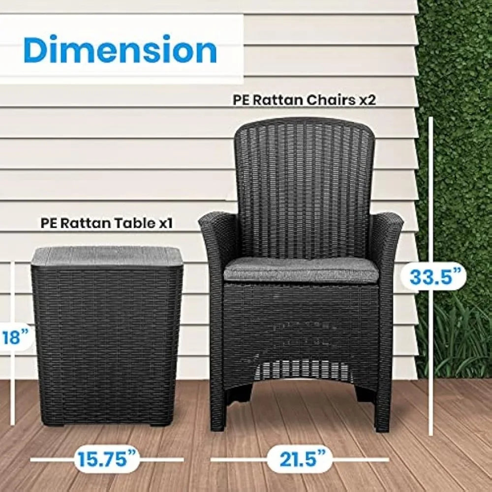 3 Pieces Outdoor Wicker Patio Furniture Modern Rattan Chair W/ Coffee Table - Shutter Shop Emporium