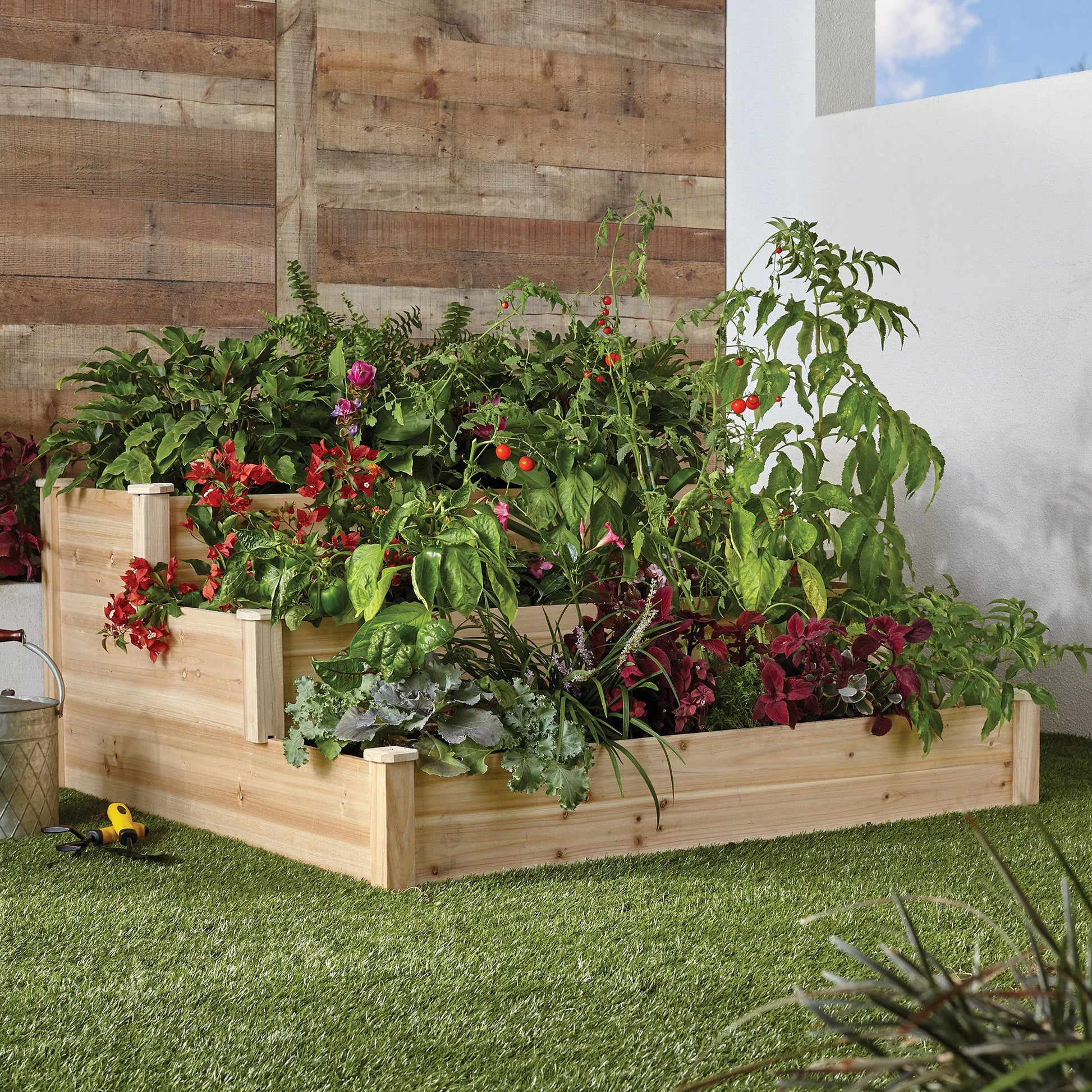 3 Tier Cedar Raised Garden Bed, Natural  Plant Pot - Shutter Shop Emporium