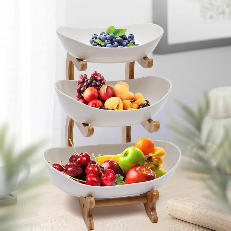 Three Layer Ceramic Plate Modern Style Bowls Fruit Vegetable Basket Holder - Shutter Shop Emporium