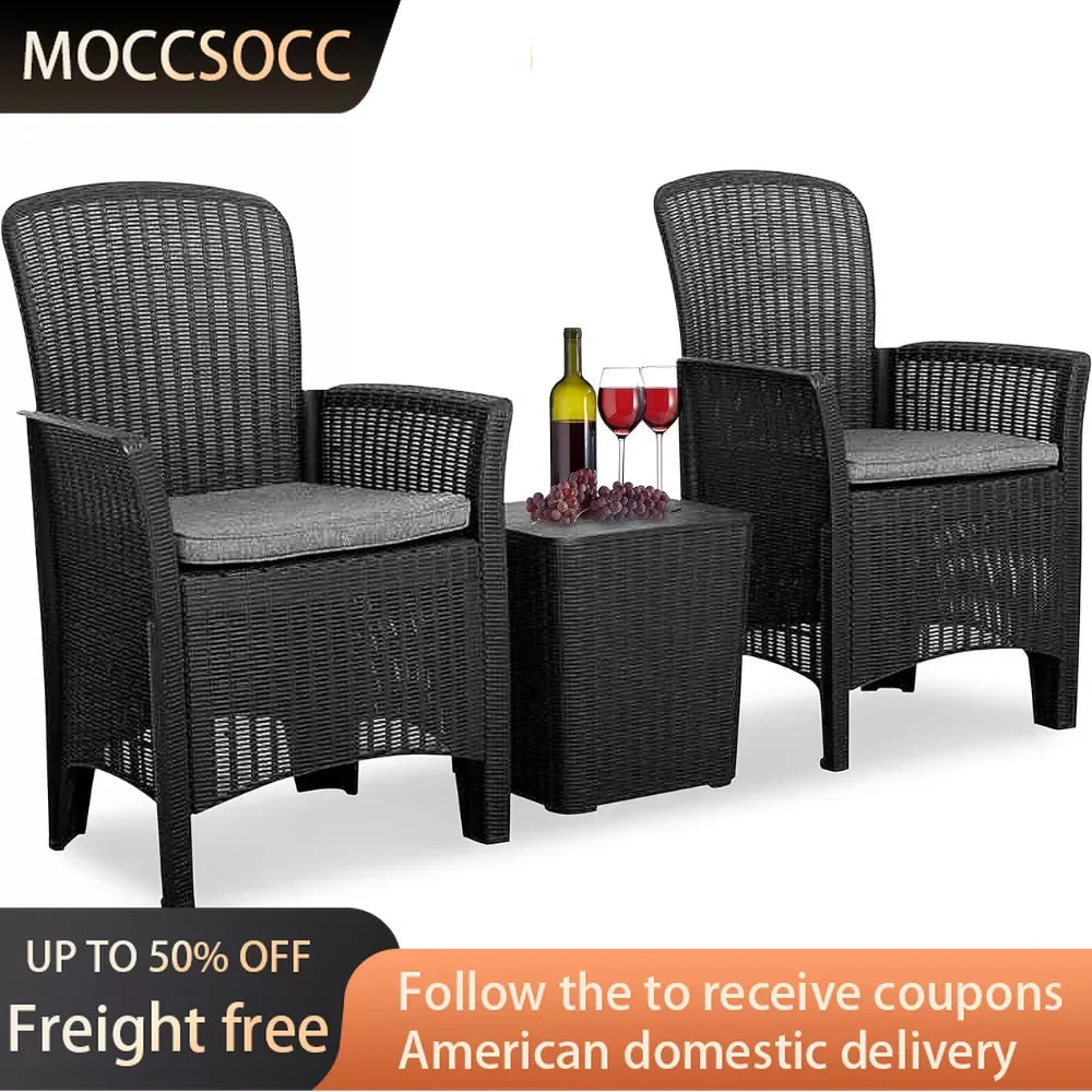 3 Pieces Outdoor Wicker Patio Furniture Modern Rattan Chair W/ Coffee Table - Shutter Shop Emporium