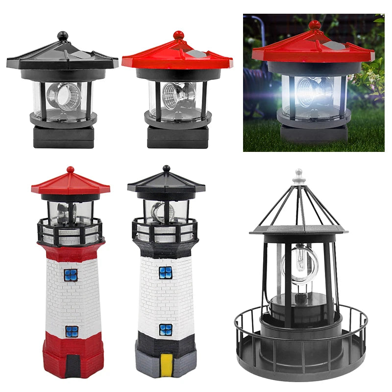 LED Rotating Lighthouse Solar Light Outdoor Rotating Beam Sensor - Shutter Shop Emporium