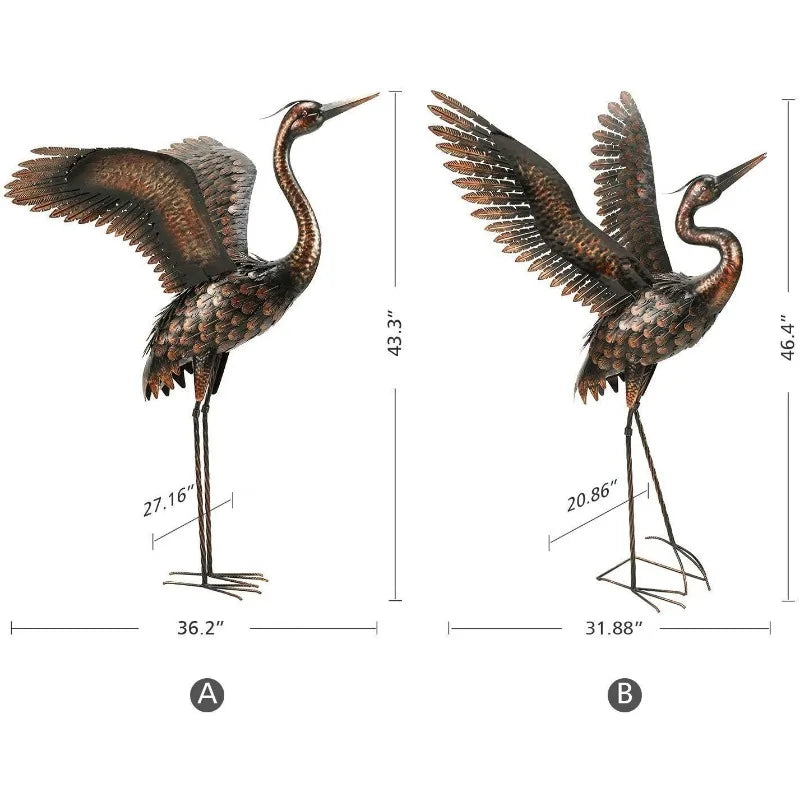 Garden Statue Outdoor Metal Heron Crane Yard Art Sculpture for Lawn Patio Backyard Decoration,46 inch (2-Pack) - Shutter Shop Emporium