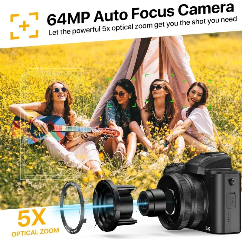 5K Digital Camera for Photography and Video Autofocus 5X Optical Zoom