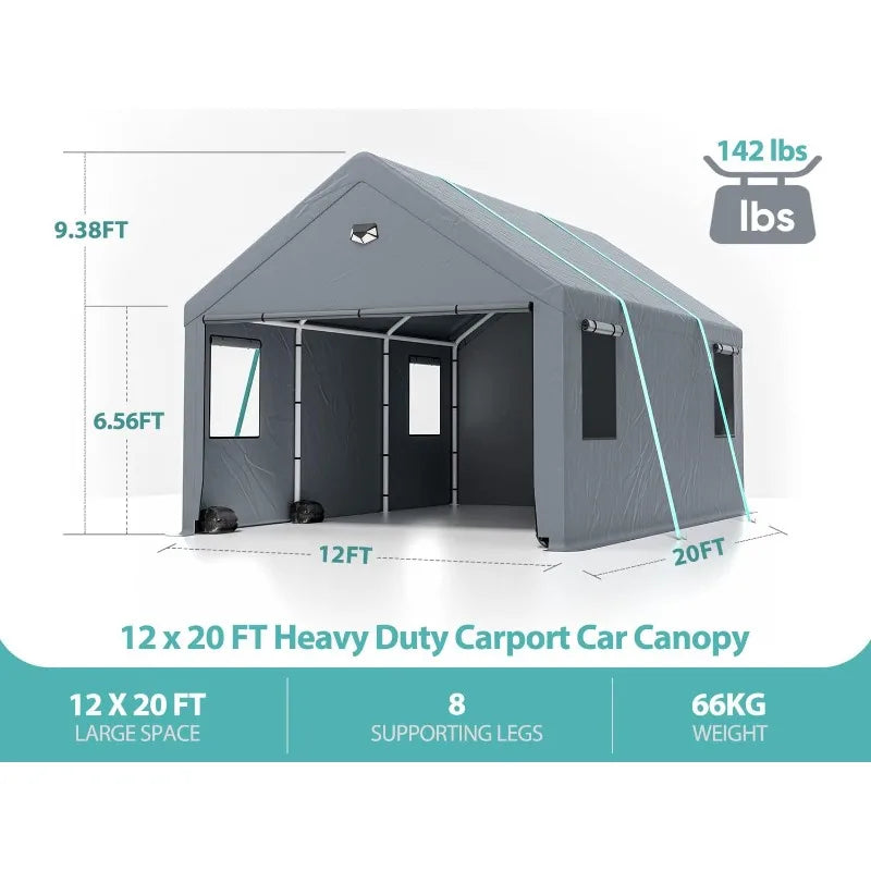 12*20 Heavy Duty Carport Canopy -with Roll-up Windows - Shutter Shop Emporium