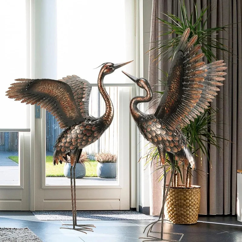 Garden Statue Outdoor Metal Heron Crane Yard Art Sculpture for Lawn Patio Backyard Decoration,46 inch (2-Pack) - Shutter Shop Emporium