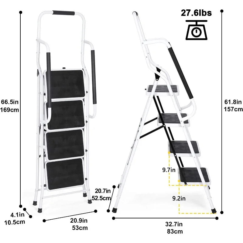 Step Ladder 4 Step with Handrails 500 lb Capacity - Shutter Shop Emporium