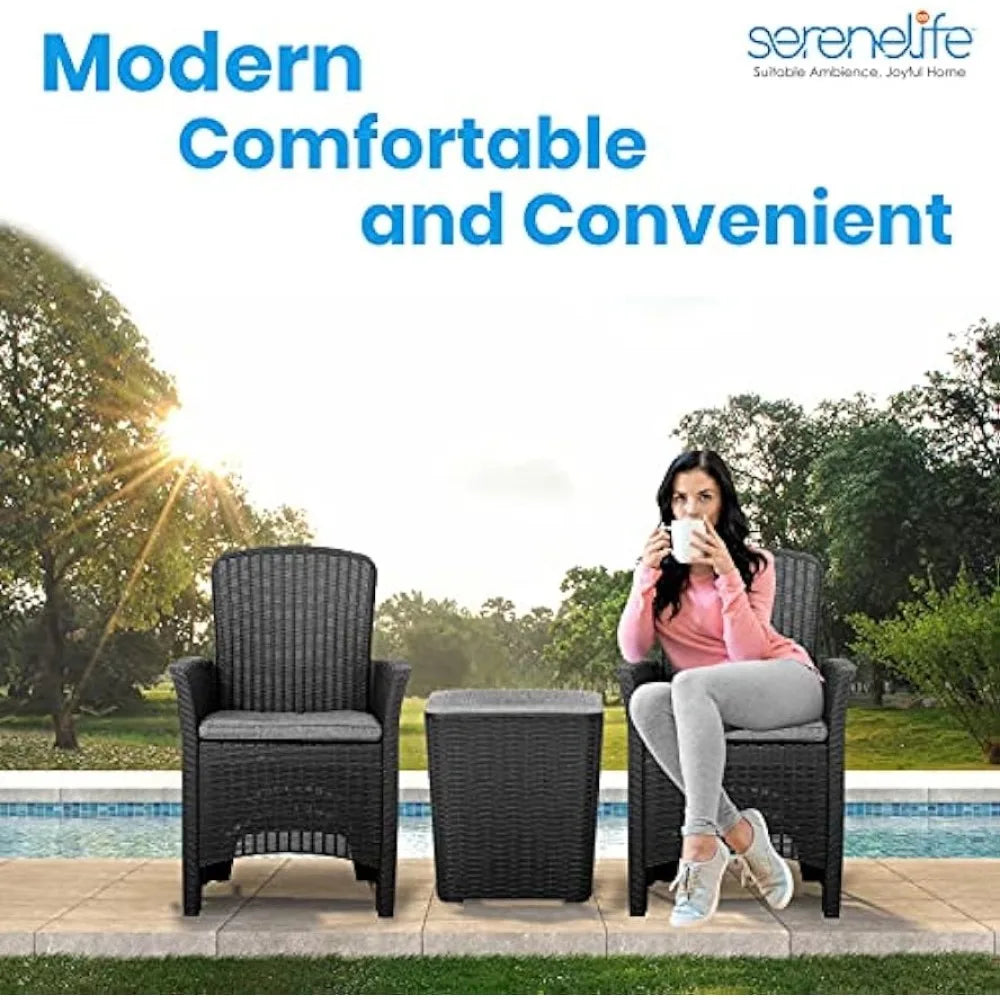 3 Pieces Outdoor Wicker Patio Furniture Modern Rattan Chair W/ Coffee Table - Shutter Shop Emporium