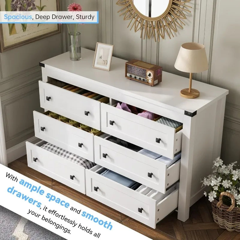 White Dresser for Bedroom with 6 Drawers - Shutter Shop Emporium