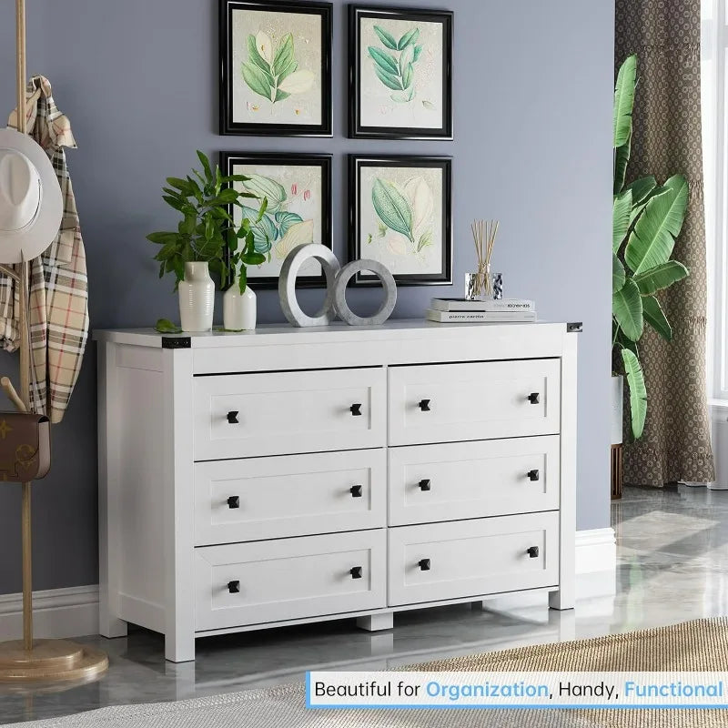 White Dresser for Bedroom with 6 Drawers - Shutter Shop Emporium