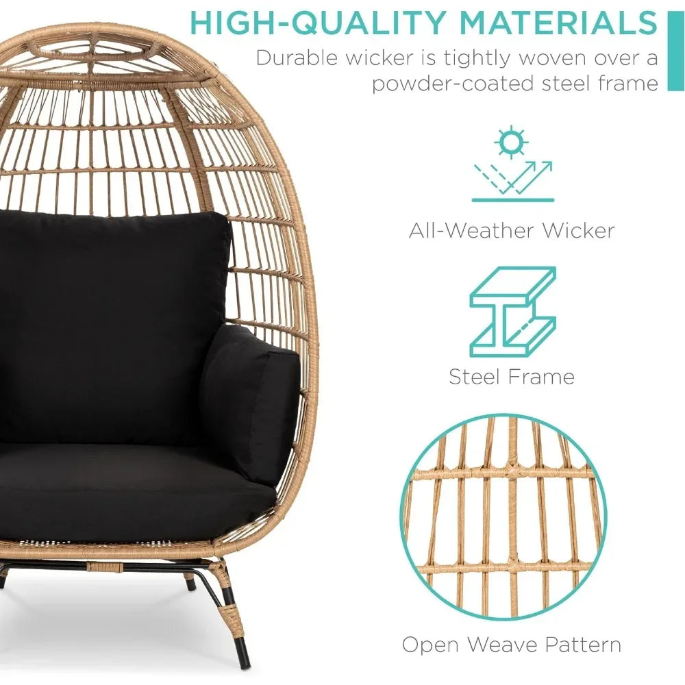 Wicker Egg Chair, Oversized Outdoor Lounger for Patio, - Shutter Shop Emporium