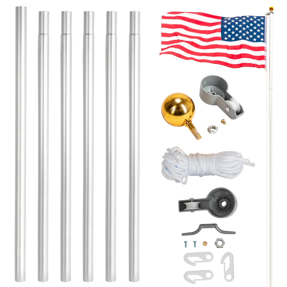 25ft Solemn Outdoor Decoration Sectional Halyard Pole US America Flag Flagpole Kit