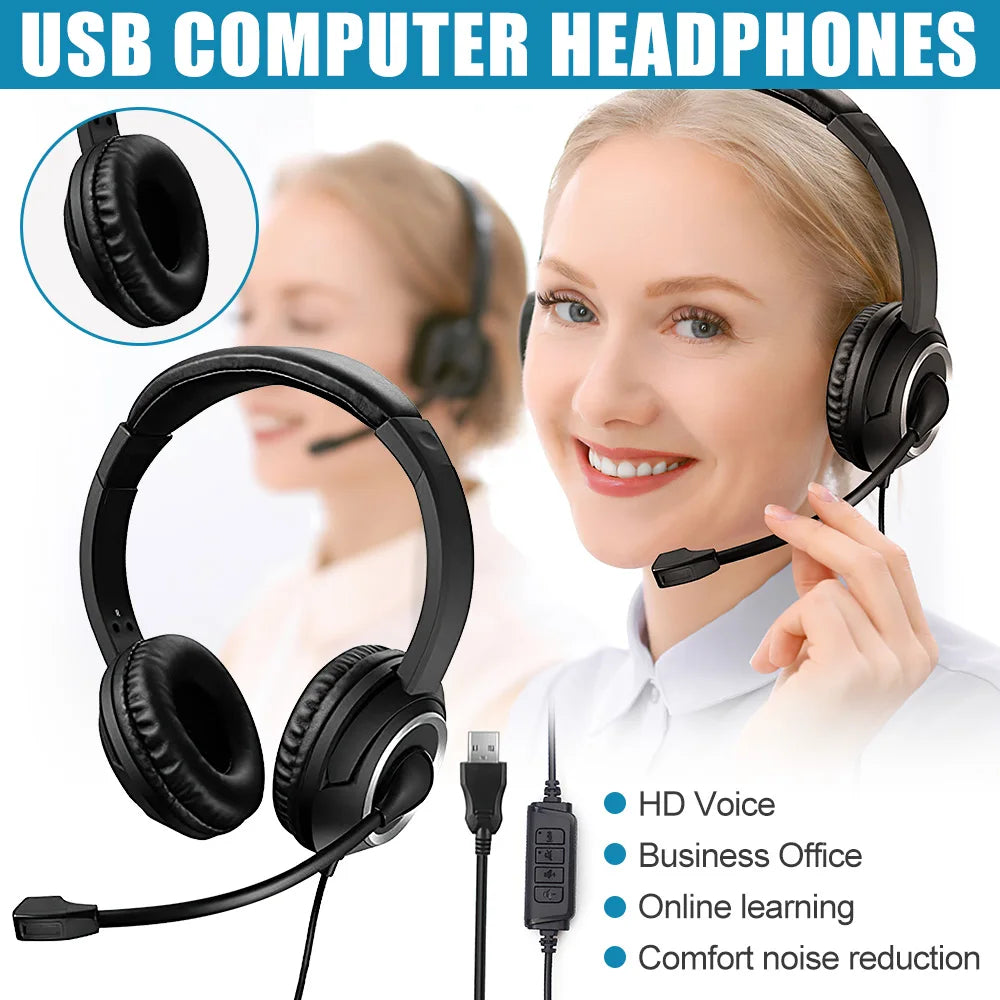 Wired USB Headset Call Center Headphones - Shutter Shop Emporium