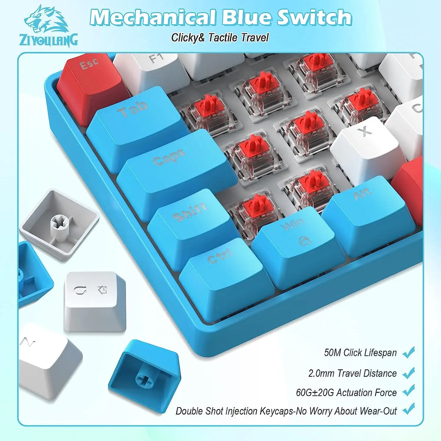 60% Mechanical Keyboard and Mouse Combo + Tray USB C Cable, RGB LED Backlit Keyboard,