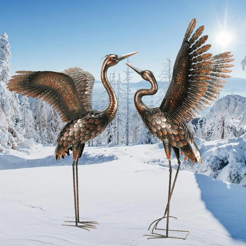 Garden Statue Outdoor Metal Heron Crane Yard Art Sculpture for Lawn Patio Backyard Decoration,46 inch (2-Pack) - Shutter Shop Emporium