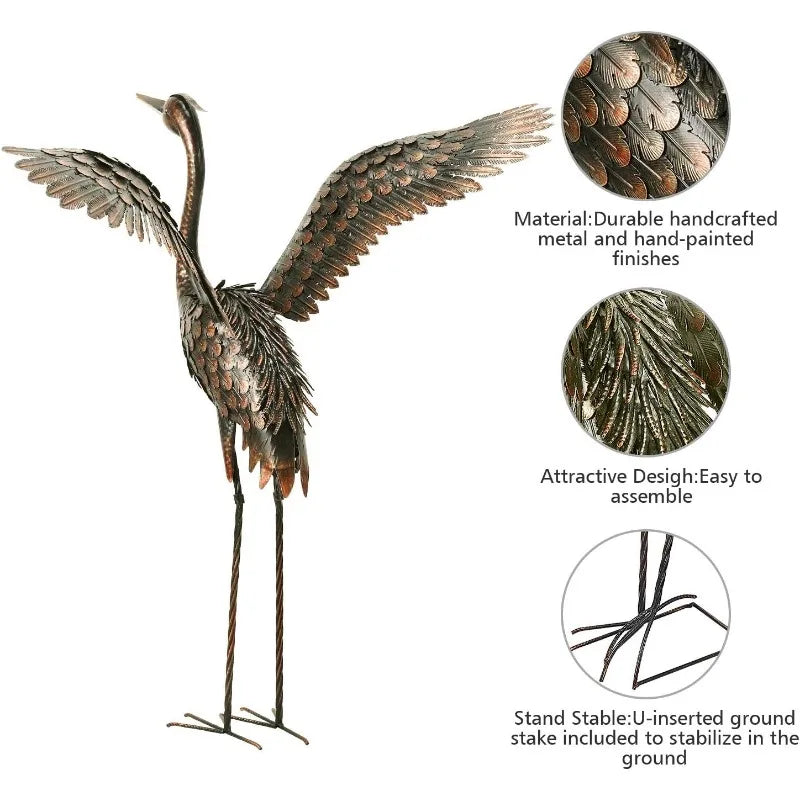 Garden Statue Outdoor Metal Heron Crane Yard Art Sculpture for Lawn Patio Backyard Decoration,46 inch (2-Pack) - Shutter Shop Emporium